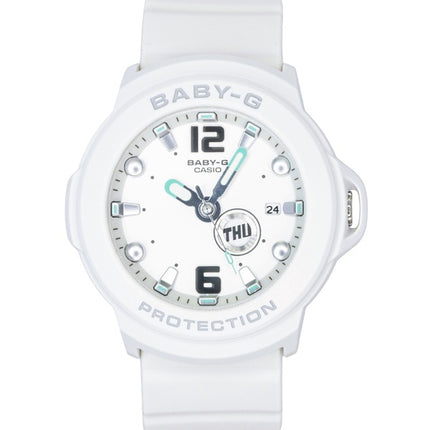 Casio Baby-G Plus Analog-Damenuhr mit weißem Zifferblatt aus Kunstharz, Quarzwerk, BGA-15K-7A, wasserdicht bis 100 m, inklusive verstellbarem Uhrenhalter
