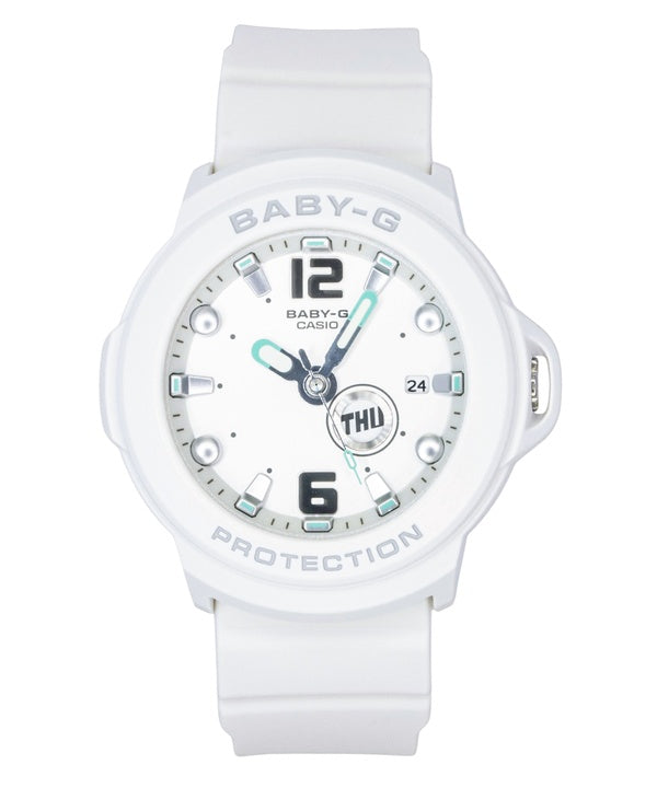 Casio Baby-G Plus Analog-Damenuhr mit weißem Zifferblatt aus Kunstharz, Quarzwerk, BGA-15K-7A, wasserdicht bis 100 m, inklusive verstellbarem Uhrenhalter