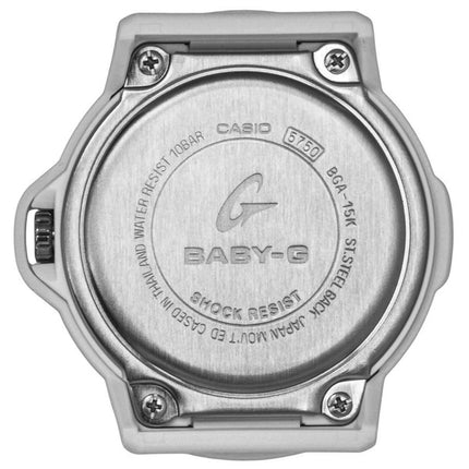 Casio Baby-G Plus Analog-Damenuhr mit weißem Zifferblatt aus Kunstharz, Quarzwerk, BGA-15K-7A, wasserdicht bis 100 m, inklusive verstellbarem Uhrenhalter