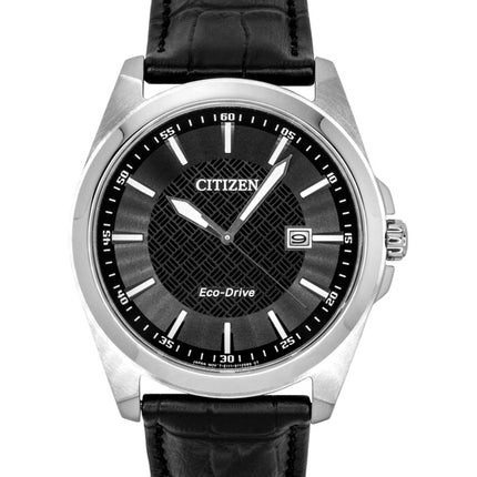 Citizen Eco-Drive Herrenuhr mit schwarzem Lederarmband, schwarzem Zifferblatt, Solarfunktion, Modell BM7108-14E, wasserdicht bis 100 m