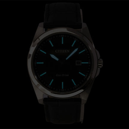 Citizen Eco-Drive Herrenuhr mit schwarzem Lederarmband, schwarzem Zifferblatt, Solarfunktion, Modell BM7108-14E, wasserdicht bis 100 m
