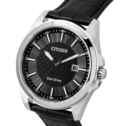 Citizen Eco-Drive Herrenuhr mit schwarzem Lederarmband, schwarzem Zifferblatt, Solarfunktion, Modell BM7108-14E, wasserdicht bis 100 m