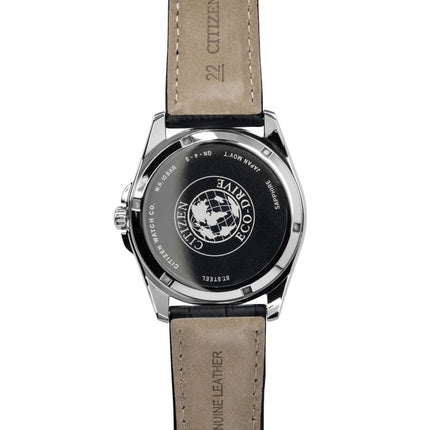 Citizen Eco-Drive Herrenuhr mit schwarzem Lederarmband, schwarzem Zifferblatt, Solarfunktion, Modell BM7108-14E, wasserdicht bis 100 m