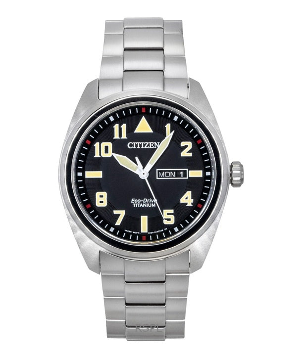 Citizen Garrison Super Titanium Herrenuhr mit schwarzem Zifferblatt, Eco-Drive BM8560-88E, wasserdicht bis 100 m