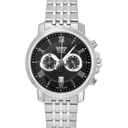 Casio Beside Chronograph Analog Edelstahl Schwarzes Zifferblatt Quarz BMS-500D-1A Herrenuhr