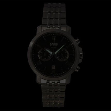 Casio Beside Chronograph Analog Edelstahl Schwarzes Zifferblatt Quarz BMS-500D-1A Herrenuhr