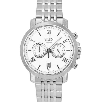 Casio Beside Chronograph Analog Edelstahl Weißes Zifferblatt Quarz BMS-500D-7A Herrenuhr