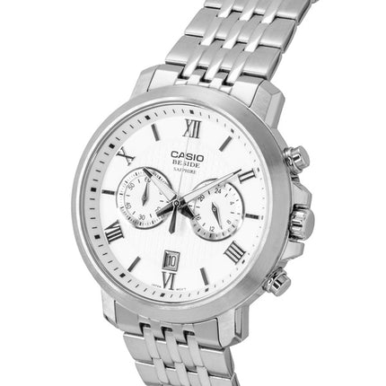 Casio Beside Chronograph Analog Edelstahl Weißes Zifferblatt Quarz BMS-500D-7A Herrenuhr