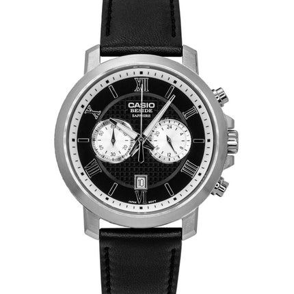 Casio Beside Chronograph Analog Lederarmband Schwarzes Zifferblatt Quarz BMS-500L-1A Herrenuhr