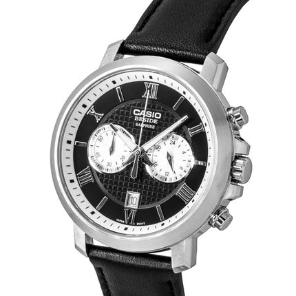 Casio Beside Chronograph Analog Lederarmband Schwarzes Zifferblatt Quarz BMS-500L-1A Herrenuhr