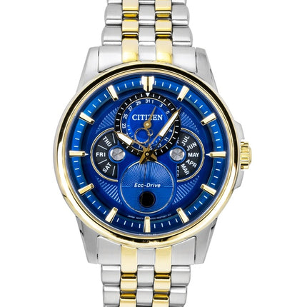 Citizen Kalender Mondphase Zweifarbig Edelstahl Blaues Zifferblatt Eco-Drive BU0054-52L 100M Herrenuhr