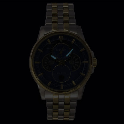 Citizen Kalender Mondphase Zweifarbig Edelstahl Blaues Zifferblatt Eco-Drive BU0054-52L 100M Herrenuhr