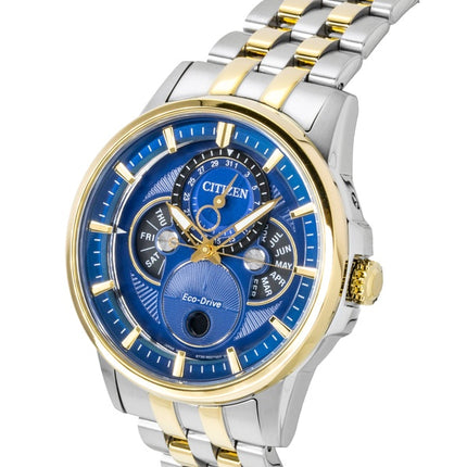 Citizen Kalender Mondphase Zweifarbig Edelstahl Blaues Zifferblatt Eco-Drive BU0054-52L 100M Herrenuhr