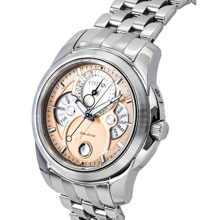 Citizen Herrenuhr mit Mondphasenanzeige, Edelstahlgehäuse, lachsfarbenem Zifferblatt, Eco-Drive, BU0080-52X, wasserdicht bis 100 m
