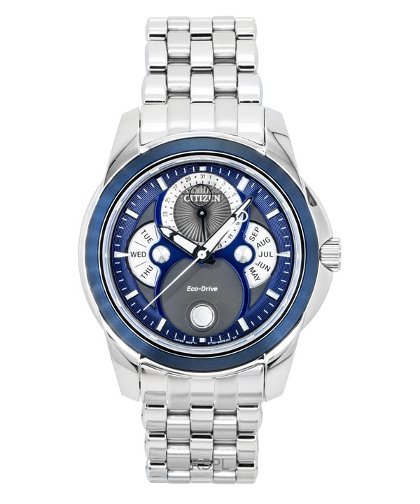 Citizen Herrenuhr mit Mondphasenanzeige, Edelstahl, blauem Zifferblatt, Eco-Drive, BU0088-51H, wasserdicht bis 100 m