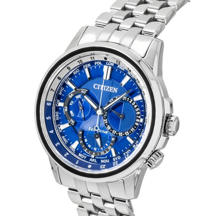 Citizen Kalender Weltzeit Edelstahl Blaues Zifferblatt Eco-Drive BU2021-51L 100M Herrenuhr