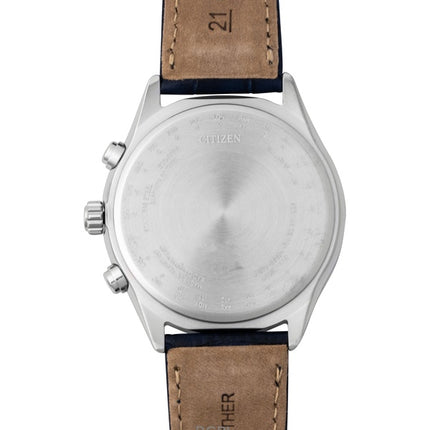 Citizen Eco-Drive Funkgesteuerte Herrenuhr mit Lederarmband, weißem Zifferblatt, Modell BY1030-09A, wasserdicht bis 100 m