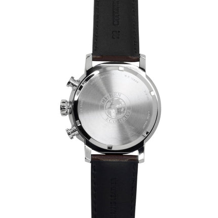 Citizen Brycen Chronograph, braunes Lederarmband, elfenbeinfarbenes Zifferblatt, Eco-Drive, CA0649-06X, 100 m wasserdicht, Herrenuhr
