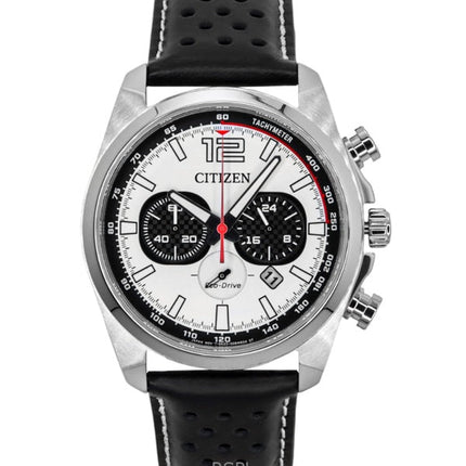 Citizen Eco-Drive Chronograph Lederarmband weißes Zifferblatt CA4640-09A 100M Herrenuhr
