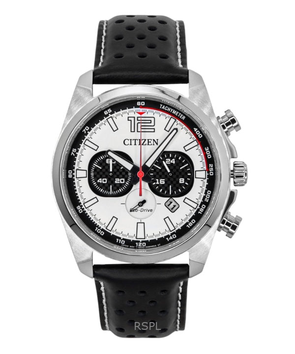 Citizen Eco-Drive Chronograph Lederarmband weißes Zifferblatt CA4640-09A 100M Herrenuhr