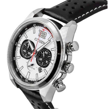 Citizen Eco-Drive Chronograph Lederarmband weißes Zifferblatt CA4640-09A 100M Herrenuhr