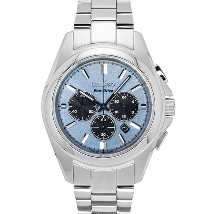 Citizen Sport Luxus-Chronograph Edelstahl Hellblaues Zifferblatt Eco-Drive CA4680-55L 100M Herrenuhr