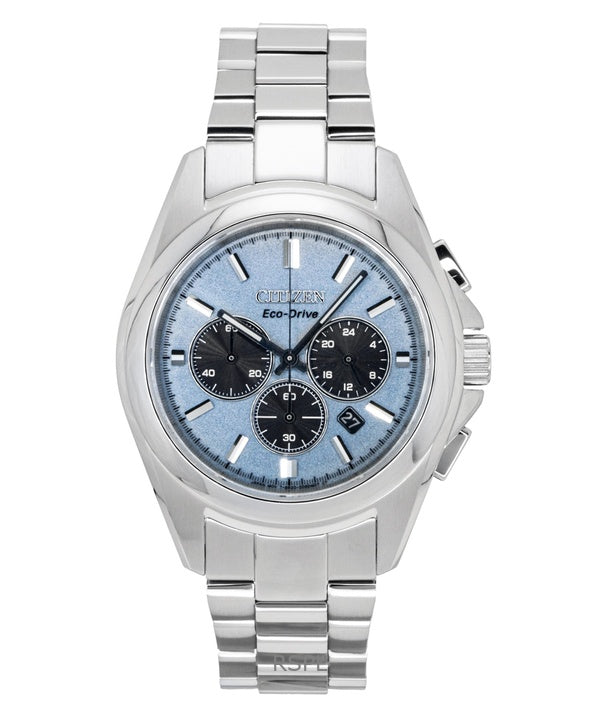 Citizen Sport Luxus-Chronograph Edelstahl Hellblaues Zifferblatt Eco-Drive CA4680-55L 100M Herrenuhr