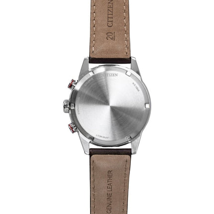 Citizen Eco-Drive Chronograph Analog Braunes Lederarmband Weißes Zifferblatt Solar CA4714-04A 100M Herrenuhr