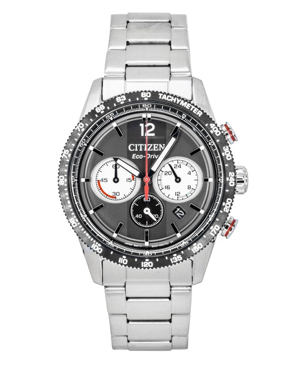 Citizen Eco-Drive Chronograph Analog Edelstahl Schwarzes Zifferblatt Solar CA4714-55E 100M Herrenuhr