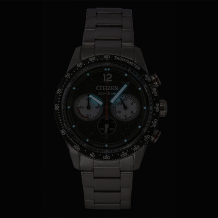 Citizen Eco-Drive Chronograph Analog Edelstahl Schwarzes Zifferblatt Solar CA4714-55E 100M Herrenuhr