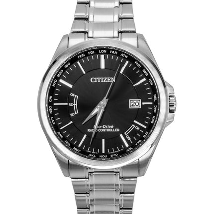 Citizen Eco-Drive Funkuhr, Edelstahl, schwarzes Zifferblatt, CB0250-84E, 100 m, Herrenuhr