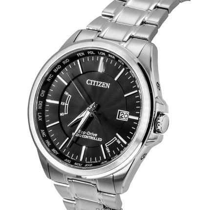 Citizen Eco-Drive Funkuhr, Edelstahl, schwarzes Zifferblatt, CB0250-84E, 100 m, Herrenuhr