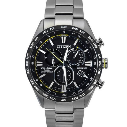 Citizen Funk-Chronograph Super Titanium schwarzes Zifferblatt Eco-Drive CB5947-80E 100M Herrenuhr