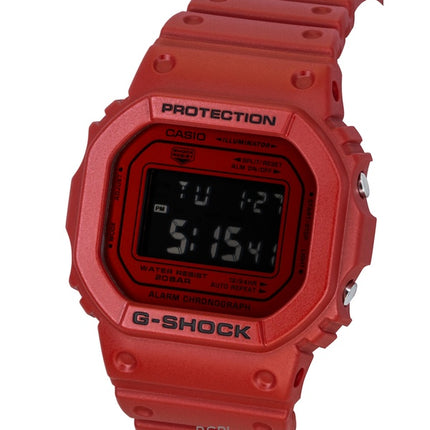 Casio G-Shock Digitaluhr, rotes Armband aus biobasiertem Harz, Quarzwerk, DW-5600RRB-4, wasserdicht bis 200 m, Herrenuhr