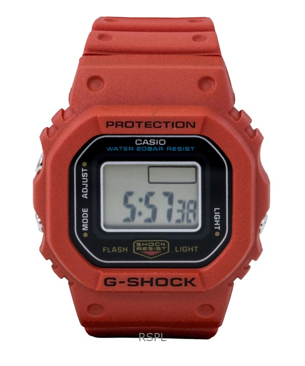 Casio G-Shock Nano Digitaluhr mit rotem Armband aus biobasiertem Harz, Quarzwerk, DWN-5600-4, wasserdicht bis 200 m, Unisex-Uhr