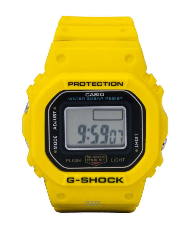 Casio G-Shock Nano Digitaluhr mit gelbem Armband aus biobasiertem Harz, Quarzwerk, DWN-5600-9, wasserdicht bis 200 m, Unisex-Uhr