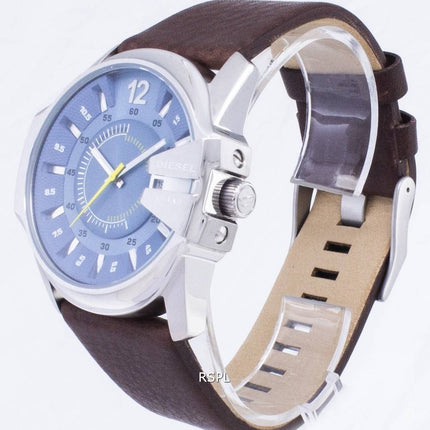 Diesel Mega Chief Quarz blau Zifferblatt braun Leder DZ1399 Herrenuhr