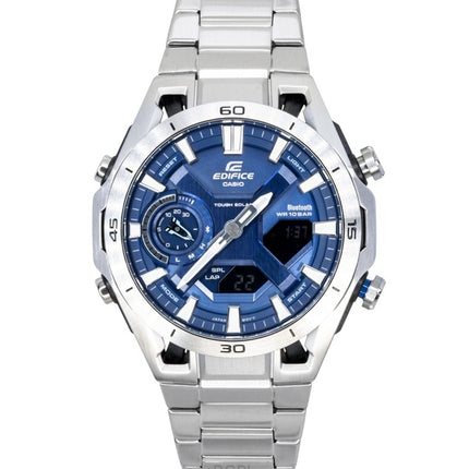 Casio Edifice Analog-Digital Herrenuhr aus Edelstahl mit blauem Zifferblatt, Solarbetrieb, ECB-2300D-2A, wasserdicht bis 100 m