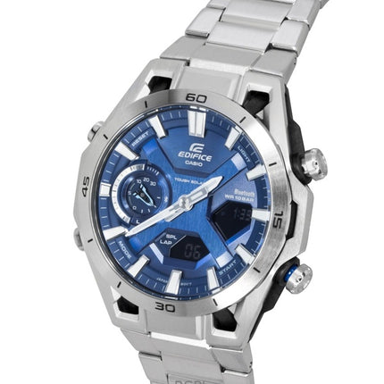 Casio Edifice Analog-Digital Herrenuhr aus Edelstahl mit blauem Zifferblatt, Solarbetrieb, ECB-2300D-2A, wasserdicht bis 100 m