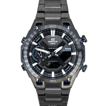 Casio Edifice Analog-Digital-Herrenuhr aus Edelstahl mit schwarzem Zifferblatt, Solarfunktion, ECB-2300DC-1A, wasserdicht bis 100 m
