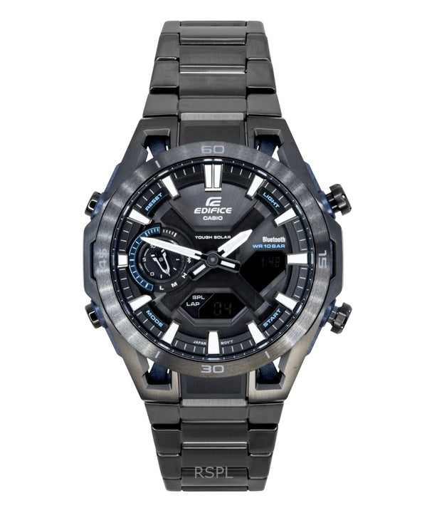 Casio Edifice Analog-Digital-Herrenuhr aus Edelstahl mit schwarzem Zifferblatt, Solarfunktion, ECB-2300DC-1A, wasserdicht bis 100 m