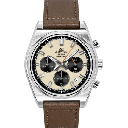 Casio Edifice Analog Standard Chronograph Lederarmband Elfenbeinfarbenes Zifferblatt Quarz EFB-730L-7AV 100M Herrenuhr