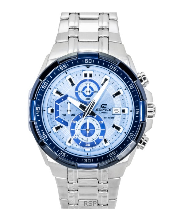 Casio Edifice Analog Standard Chronograph Edelstahl Blaues Zifferblatt Quarz EFR-539DE-2AV 100M Herrenuhr