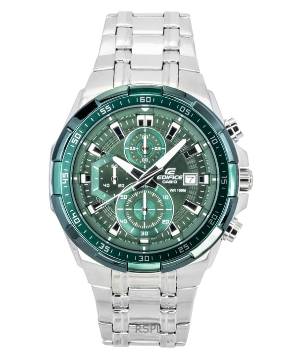 Casio Edifice Analog Standard Chronograph Edelstahl Grünes Zifferblatt Quarz EFR-539DE-3AV 100M Herrenuhr