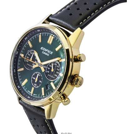 Casio Edifice Analog Chronograph Lederarmband Grünes Zifferblatt Quarz EFR-575CL-3A 100M Herrenuhr