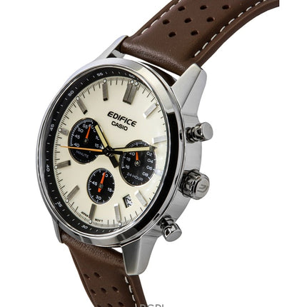 Casio Edifice Analog Chronograph Lederarmband Creme Zifferblatt Quarz EFR-575L-7A 100M Herrenuhr