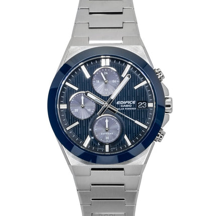 Casio Edifice Analog Chronograph Edelstahl Blaues Zifferblatt Solar EFS-S650D-2A 100M Herrenuhr