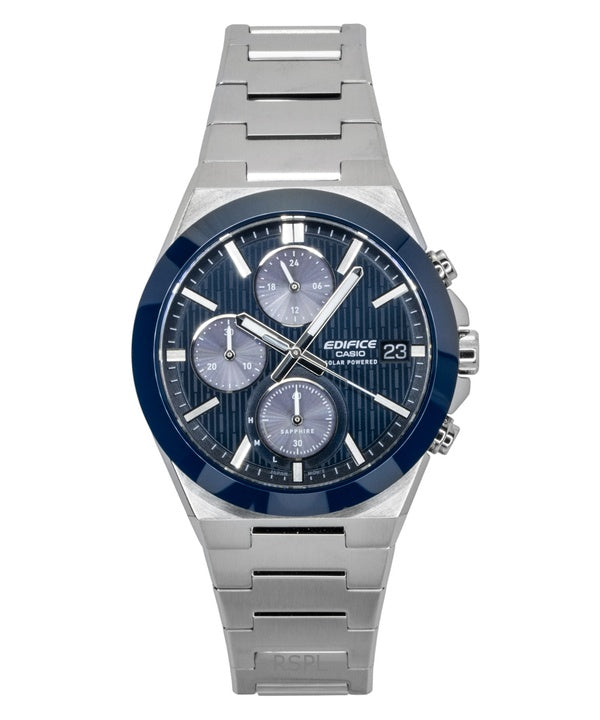 Casio Edifice Analog Chronograph Edelstahl Blaues Zifferblatt Solar EFS-S650D-2A 100M Herrenuhr