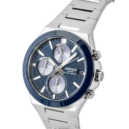 Casio Edifice Analog Chronograph Edelstahl Blaues Zifferblatt Solar EFS-S650D-2A 100M Herrenuhr