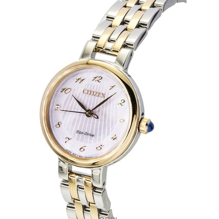 Citizen L Classic Zweifarbige Damenuhr aus Edelstahl mit Perlmuttzifferblatt und Eco-Drive-Antrieb EM0996-84Y